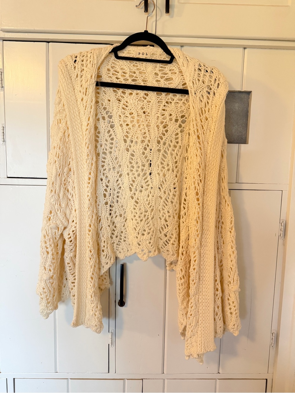 POL Cream Open-Weave Hooded Cardigan Shrug